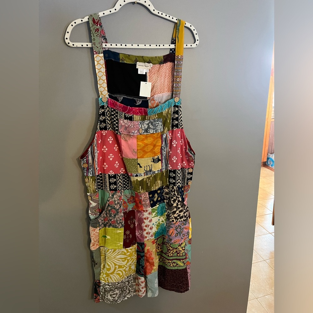 Romper Ashley Taylor NEW patchwork Overall shorts- Boho Jumper OS Cottagecore